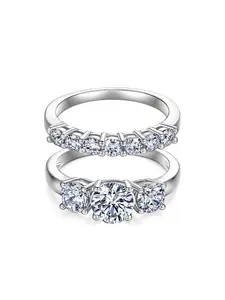 Lab-Created Moissanite Rings Brilliant Cut D Color VVS1 Clarity 3 Stones for Women Stackable High Setting  Hypoallergenic Wedding Engagement Anniversary Birthday Gift Daily Shining Fine Jewelry High Quality Moissanite Ring Band