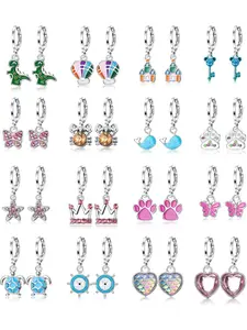 16 Pairs Cute Small Dangle Hoop Earrings for Women Multiple Color Heart Butterfly Flower Fruits Cartoon Charm Dangling Drop Earring Set