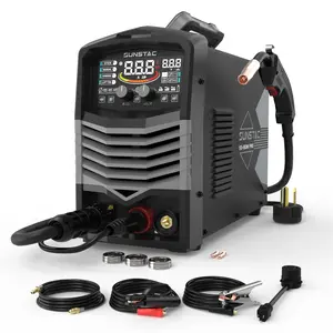 Sunstac SS-180M-Pro 4-In-1 Gas Gasless MIG Welder | Dual Voltage 110V/220V, LCD Display, Synergic MIG | Gas MIG/Flux Core/Stick/Lift TIG Multiprocess Welding Machine
