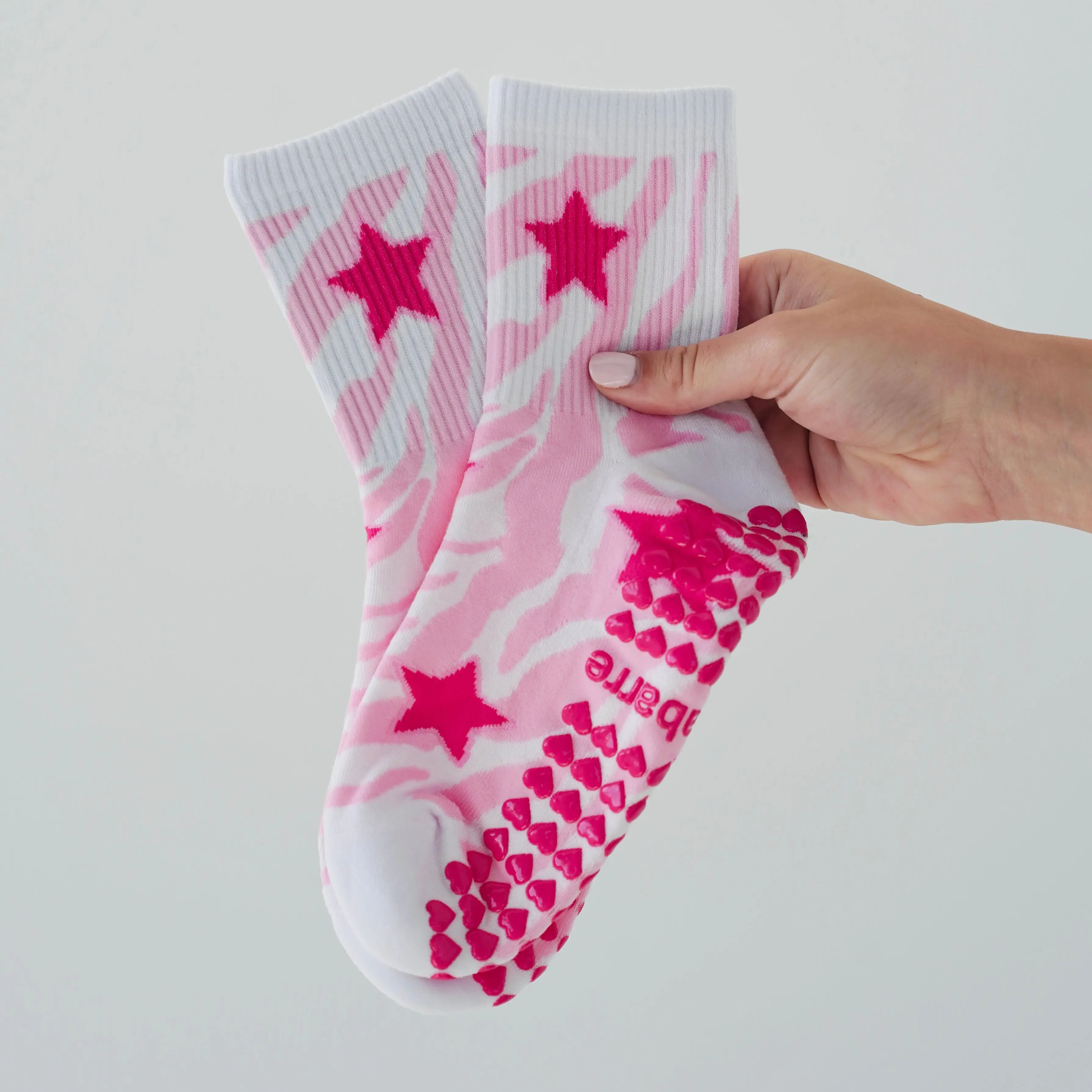 Zebra Star Grip Socks - Pink - Fun pilates socks with zebra print