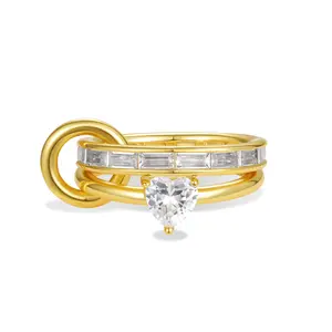 KissYan Interlocked Stackable Rings For Women ,14k Gold Plated  Multi Ring Set Dainty Pave CZ Two-Toned Mixed Metals Trendy Stacking Jewelry Valentine's Day Gifts For Women