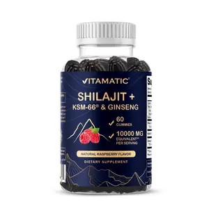 Vitamatic Shilajit Gummies with KSM-66 Ashwagandha & Ginseng 10000 mg Natural Raspberry Flavor 60 Vegan Gummies Made in USA