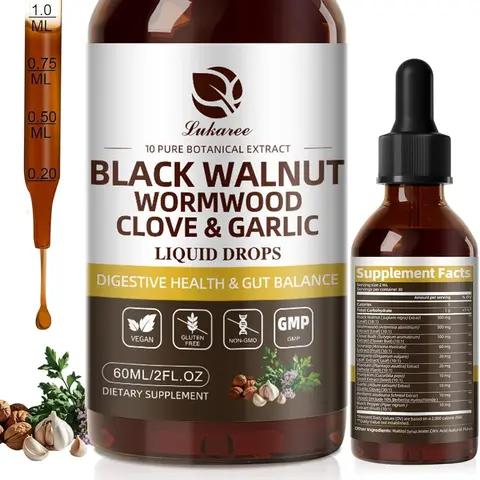 Black Walnut Wormwood Tincture - Healthcare Dietary Herbal Energy Supplement, Rapid Gut Cleanse, Digestive Health Support with Oregano, Garlic & Berberine, 10:1 Ultra-Concentrated Liposomal Delivery, Alcohol-Free, 2 Fl Oz Botanical Supplement, Absorbable