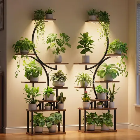 Plant Stand Indoor with Grow Light - 2 Pack Tall Indoor Plant Shelf, 62" Corner Plant Holder, 8 Tiered Large S-Shape Flower Multiple Display Shelf for Home, Office