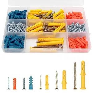 230 count Plastic Drywall Wall Anchors and Screws Kit,Assortment Colors Plastic Anchors and Flat  Screws in 5 Sizes,for Wall  and Mounting in  Office