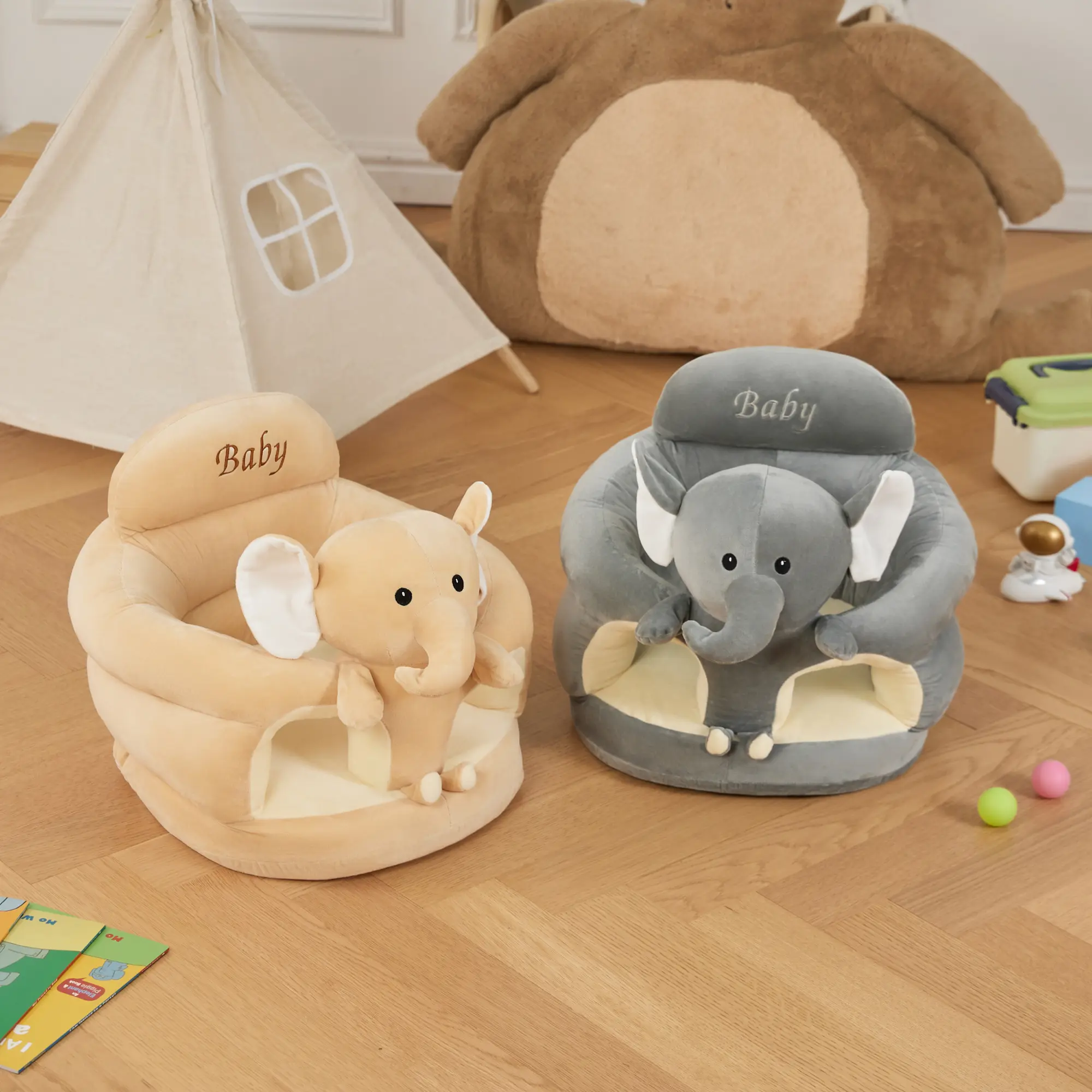 17.72"17.72" Baby Sitting Chair Cute Elephant Infant Lounger Floor Seat Baby Learning to Sit Chair for 4 Months & Up
