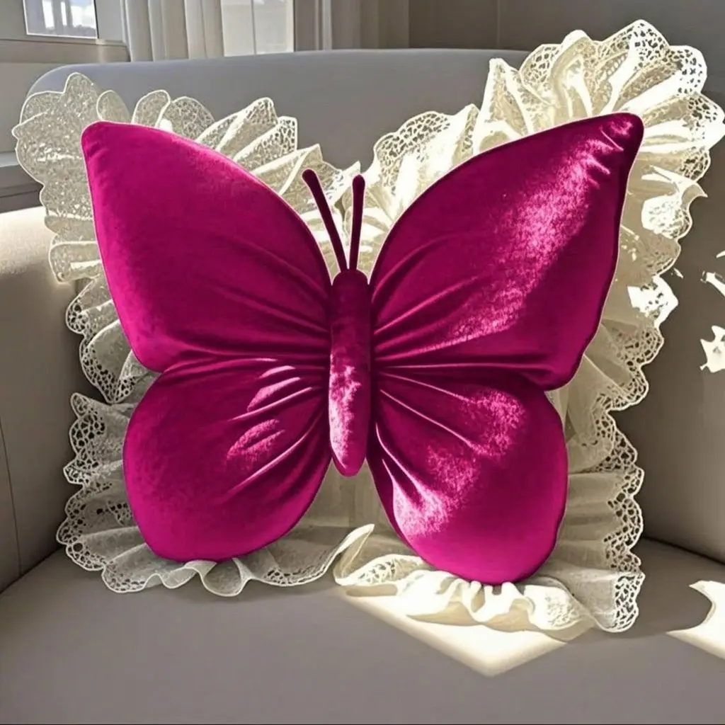 Luxury Butterfly Lace Pillow with Thick, Ultra Soft Memory Foam Cushioning for Bedroom, Sofa, and Car