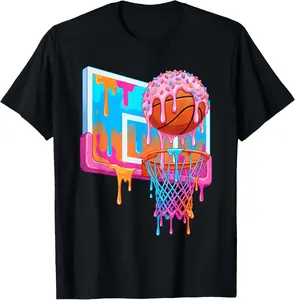 Basketball Hoop Ice Cream Drip Sport Player Boys Girls Youth Boys T-Shirt Cotton Fabric