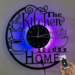 Vinyl wall clock, with colorful LED lights on the back, capable of changing to various colors. It features a family theme and is suitable for home decoration, hotel decoration, office decoration, birthday gifts, festival gifts, and graduation gifts.