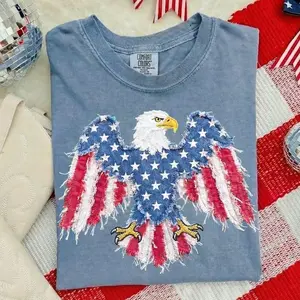 Comfort Colors patriotic eagle patchwork shirt vintage 4th of july usa flag quilted graphic americana summer womens t-shirts