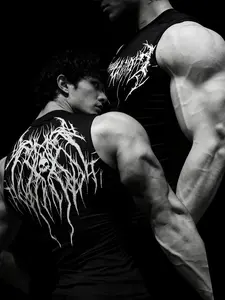 Men's Gothic Fitness Tank Top, Skull Thorns Print, High Elasticity Quick-Dry Breathable Fabric, Slim Fit Muscle Show, Street Style Essential