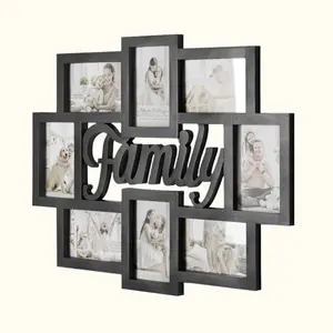 Family Photo Collage Wall Frame – Black Decorative Multi-Opening Picture Frame, 17.5" x 22"