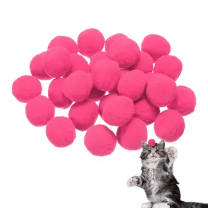 PETAXCELL Cat Toy Pom Ball, Interactive Cat Ball Toys Fuzzy Pompoms ( Plush, 1.2Inch, 30pcs, Rose Red) for Kittens Pet Enrichment Training Play Indoor