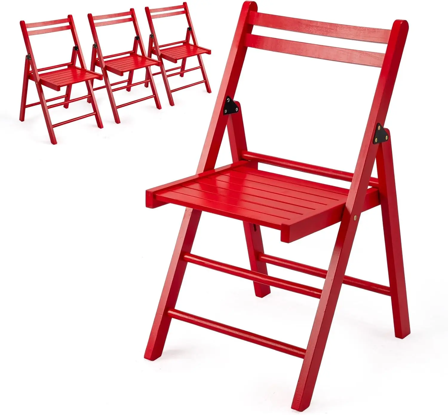 VINGLI 4-Pack Birchwood Folding Chairs Set of 4 - Ergonomic Curved Backrest, Portable, Durable, 300 lbs Capacity, Red for Indoor-Outdoor Events, Patio, Dining