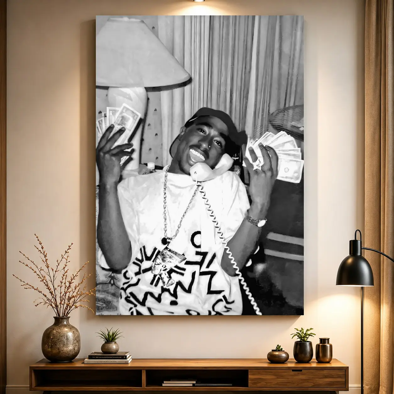 Tupac Shakur Street Photo, Hip Hop Legend Wall Decor, 90s Rap Icon Print, Black & White Urban Themed