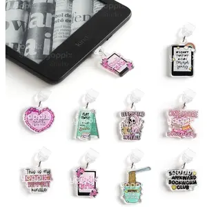 9 count Charms for E-Reader, About Funny Theme Dust Plug Charm Compatible with Type C  Port,  for Book Lover Readers Men Women Teachers Students, Accessories for E-Reader