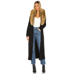 Show Me Your Mumu Lombardi Long Cardigan With Faux Fur Trim in Black
