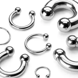 00G/0G/2G/4G/6G/8G/10G/12G/14G/16G/18G Thick Silver Horseshoe Septum Ring Ball Ends Earlobe Earring Surgical Steel Cartilage Piercing Curved Barbell Circular Barbell Gothic Piercings Large Gauge Lobe Weights Tapers Tunnels Plugs