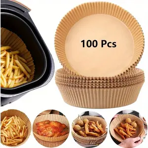 100pcs 6.3in Wave Edge Baking Paper for Air Fryer Non-Stick Clean Chicken Fries Multi-Scene Use Essential