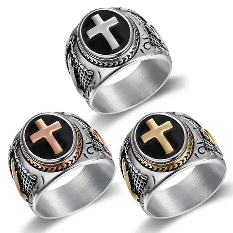 Unisex Titanium Steel Personalized Wide Face Ring - Exaggerated Retro Cross-Prayer Hand Symbol, Exquisite Trendy Gothic Hip-Hop Artificial Gemstone Jewelry, Customized Adults' Everyday Wedding Gift