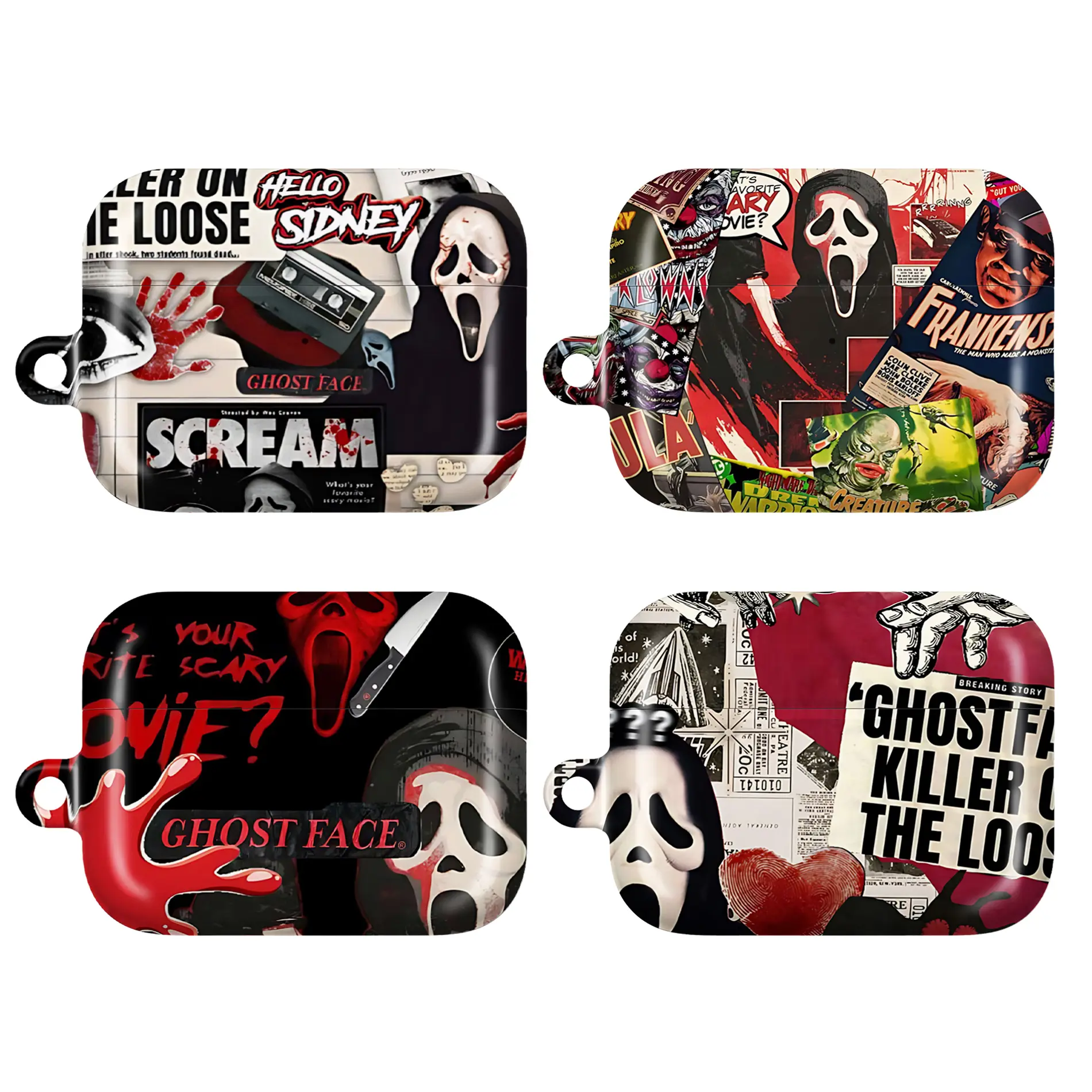 Horror Movie AirPods Case – Scary Mask Aesthetic Protective Cover for AirPods Pro 1/Pro 2/Pro 3 & AirPods 1/2/3/4, Halloween Gift