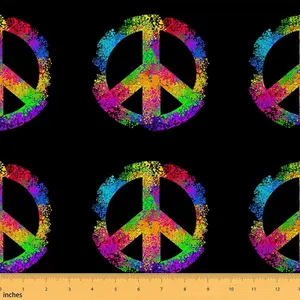 Peace Art Upholstery Fabric by The Yard,1 Yard,,Hippie Peace Sign Artwork Reupholstery Fabric for Chair,Colorful Abstract Decorative Waterproof Fabric