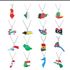 World Countries Map Flag Chain Necklace - Stainless Steel with National Flag Design