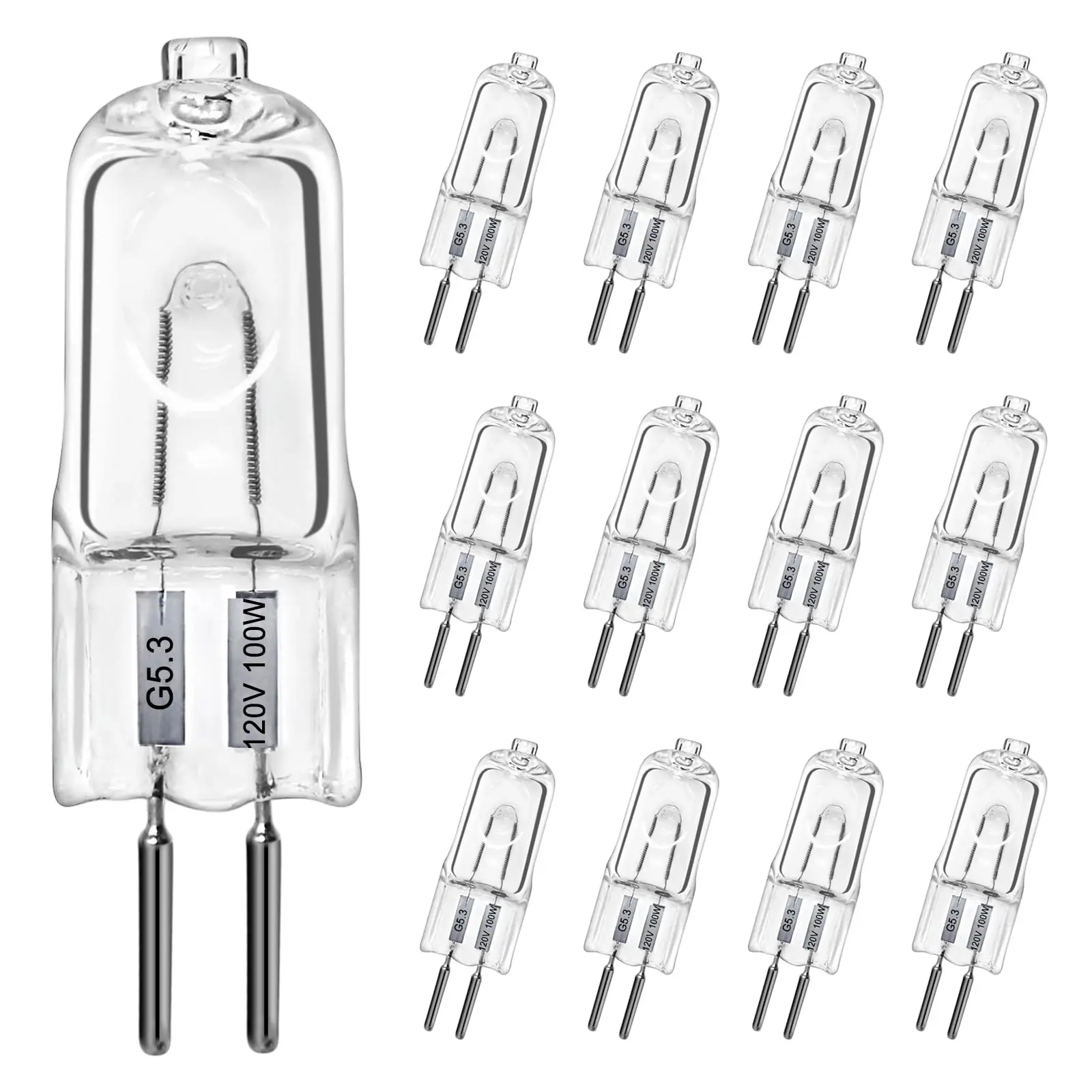 24 Pack G5.3 Halogen Bulbs,120v 100w Bulb Mini Spotlight Bulbs 2 Pin Clear Capsule Lamp Bulb,Dimmable 2700K Warm White Light Bulbs