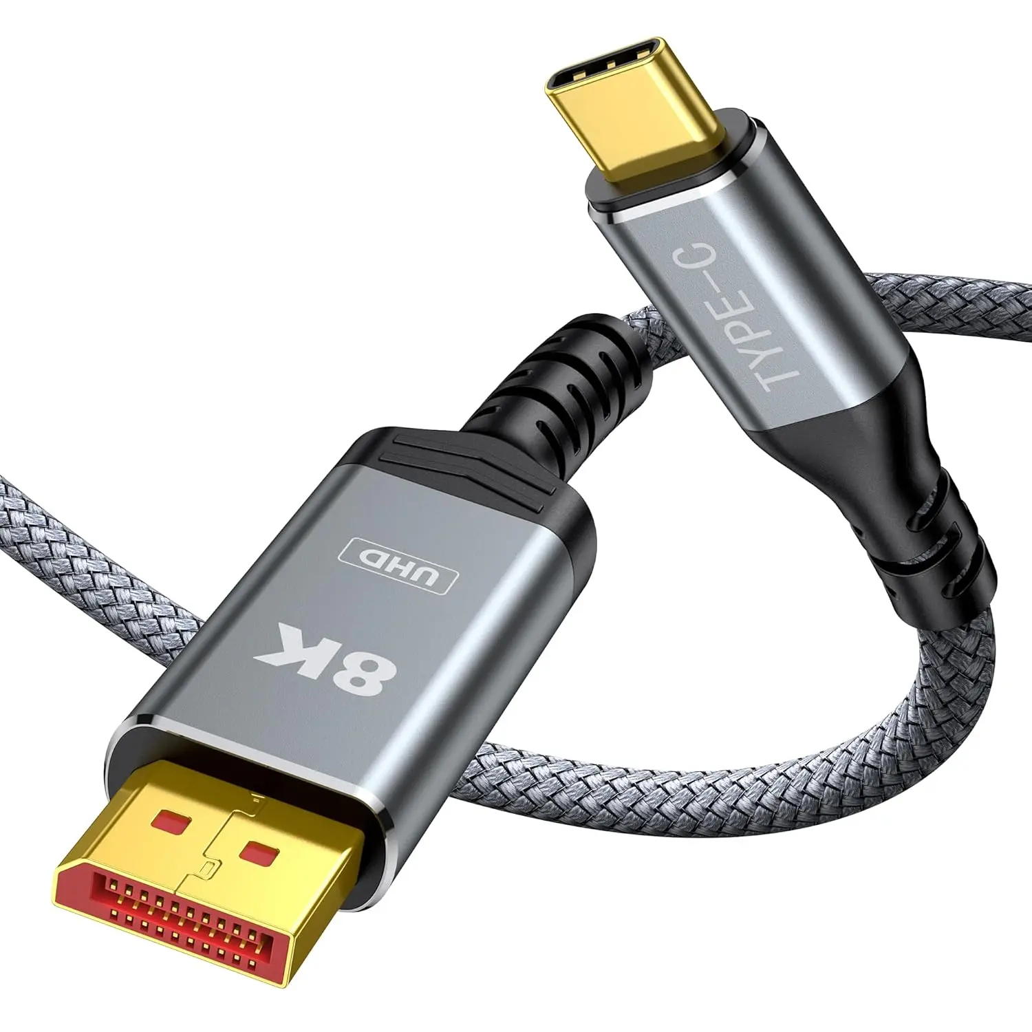 8K USB C to DisplayPort 1.4 Cable 6FT, 4K@144Hz Thunderbolt 4/3 to Display Port (DP) Cord for iPhone 15, MacBook Pro/Air 2023, iPad, Galaxy, Surface, XPS, 32.4Gbps (Grey)