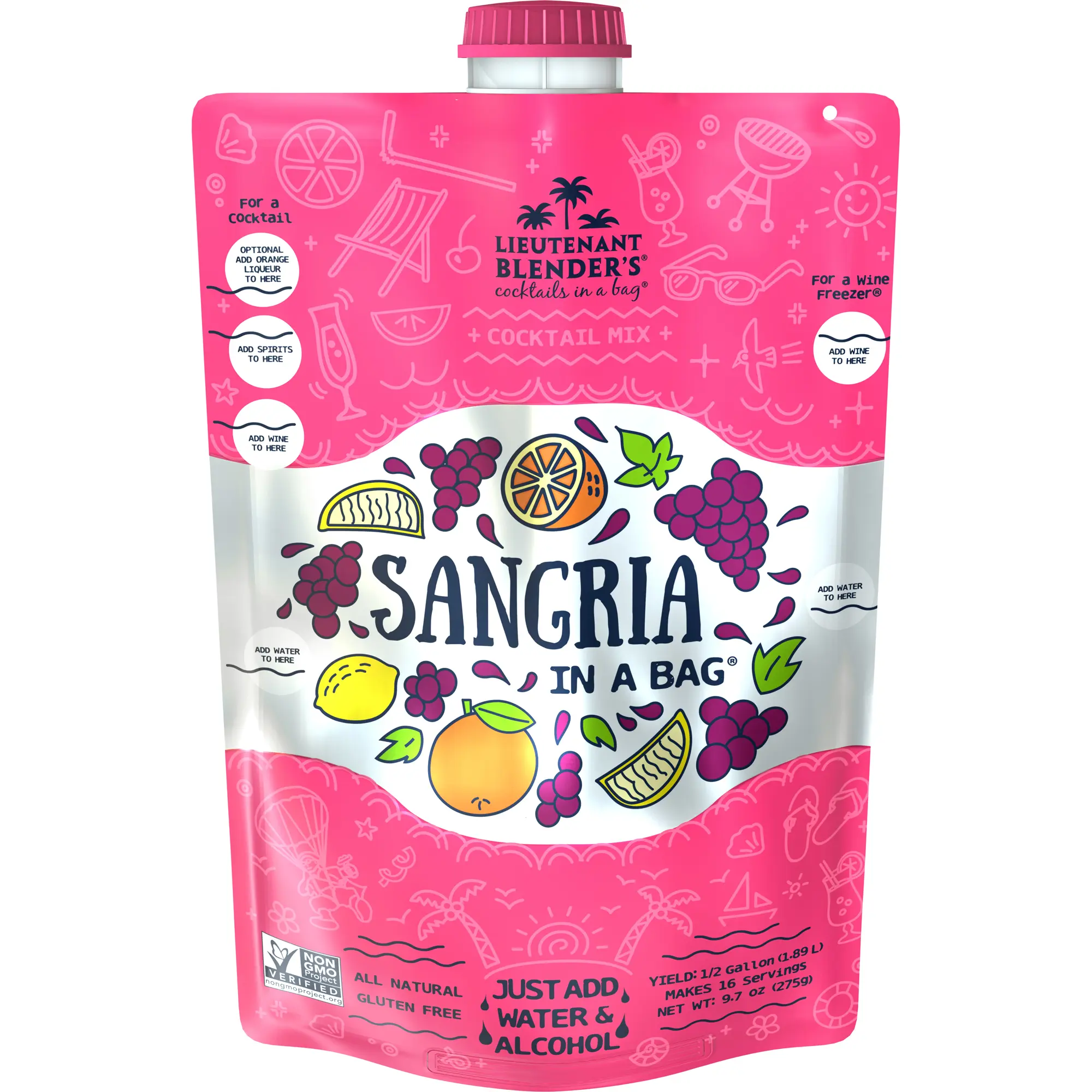 Lt. Blender's Sangria in a Bag – Wine Slushie Mixes - Each Bag Makes 1/2 Gallon of Frozen Red Sangria Mix – Non-GMO Wine Freezer Mix - Make with Wine, Liquor or as a Mocktail - (Pack of 1)