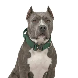 Heavy Duty Adjustable Dog Collar for Pitbull American Bully Strong Pullers - Durable Nylon Training Collar with Control Handle and Quick Release Metal Buckle