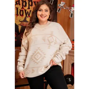 Cozy Cool Mom Energy | Plus Size Western Aztec Print Relaxed Knit Sweater