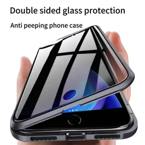 Tempered Glass Privacy Phone Case For iPhone 16 15 14 13 12 17 Pro Max Plus 360 degrees Magnetic Anti peeping Protective Cover