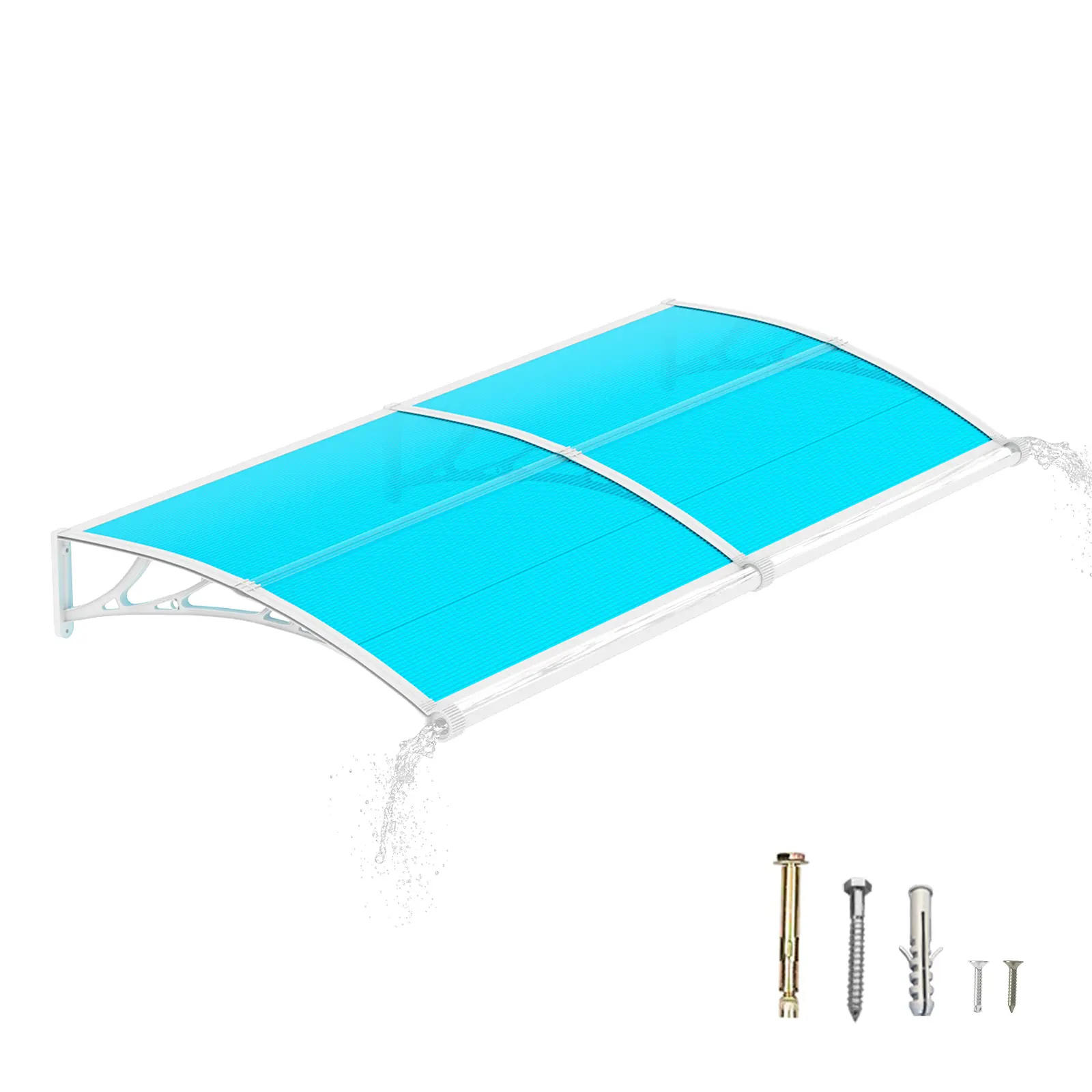 Modern Outdoor Awning Cover for Doors, Windows and Balconies - Blue Polycarbonate Panels, White Frame, Weatherproof Durable Rain-Sun Shelter, Assembly Required