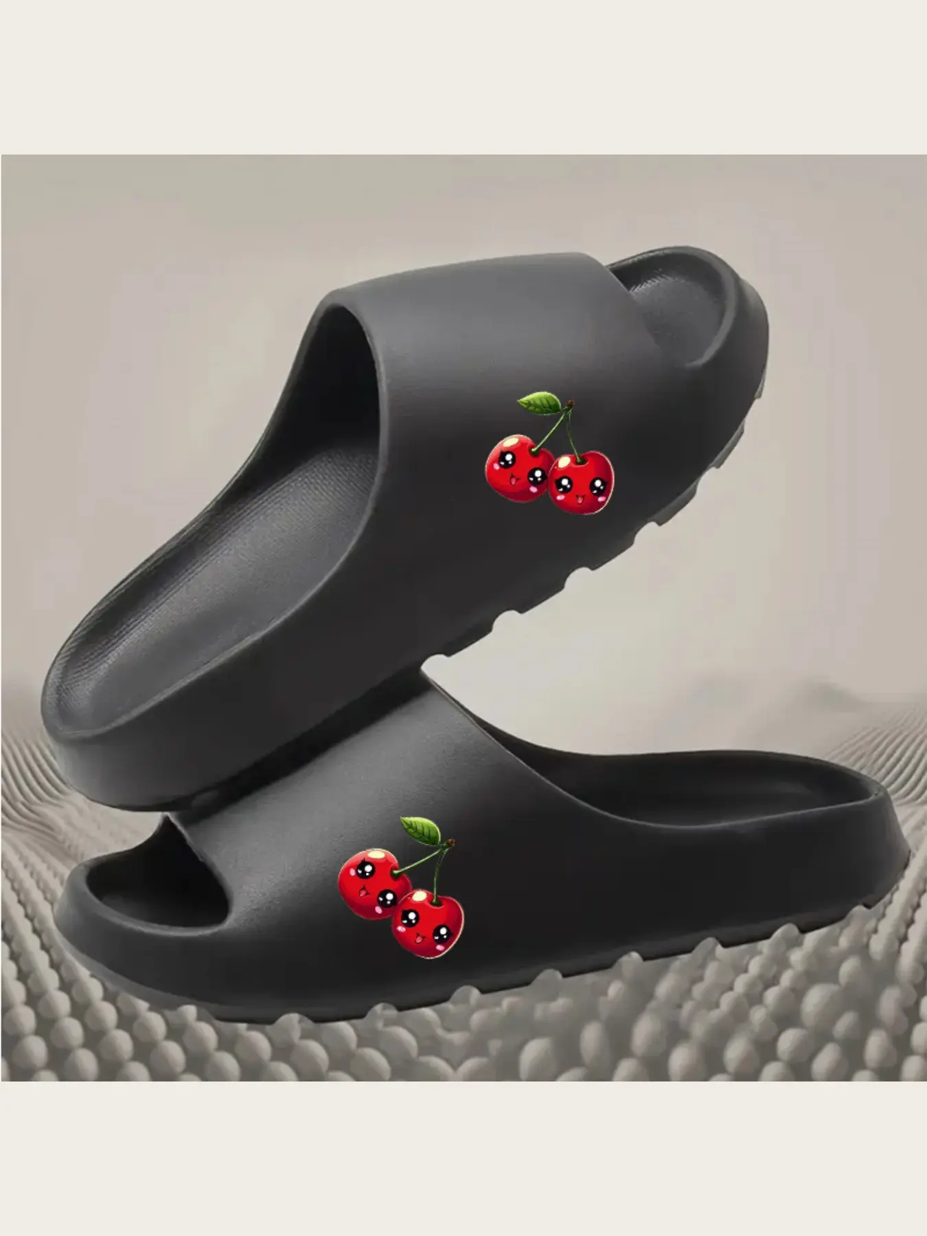 Cartoon Cherry Pattern Slippers Women's Cute Red Fruit Print Indoor Home Non-slip Soft Sole Comfortable House Slippers for Ladies Girls Summer Beach Pool Party Casual Footwear