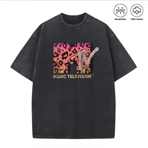 Washed T-shirt MTV Leopard Print Gradient Logo T-shirt, Music Television MTV Logo Tee, Retro 80s 90s Style MTV Matching Tee, Disneyland Family Matching Tee