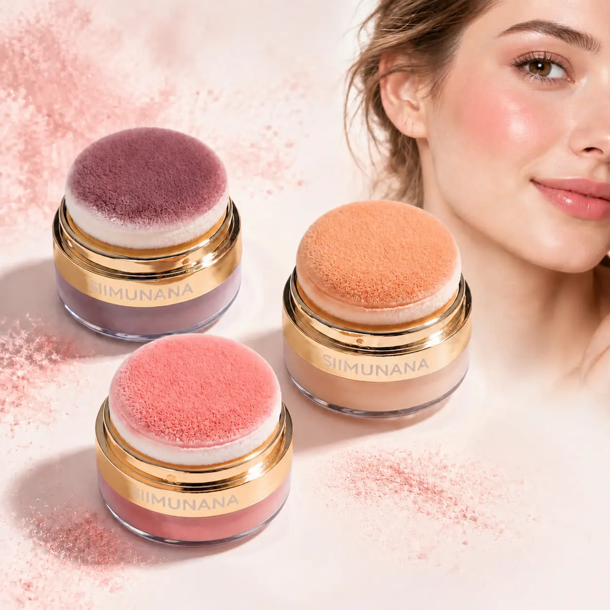 3-Color Compact Blush Makeup Kit, Lazy Blush for Color Enhancement, Quick Application with Small Mirror, On-the-Go Cosmetics, Ideal Makeup Gift