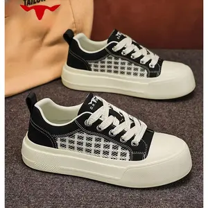 New Arrival Height-Increasing Platform Shoes for Men, Trendy Matte Spliced Plaid Cloth Breathable Casual Sneakers