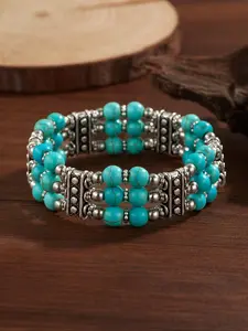 Boho Style Imitation Turquoise Decorated Bracelet, Three Layered Elastic Bracelet, Trendy Stack Bangle, Trendy Bangles, Fashionable Jewelry for Women, Trendy All-match & Exquisite Jewelry for Birthday Gift