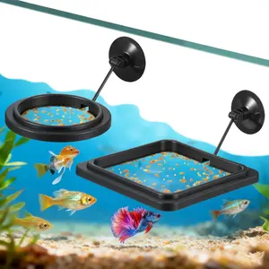 2Pcs Fish Feeding Ring for Aquarium, Aquarium Feeding Ring, Black Turtle Feeding Ring with Suction Cup, Square & Round Floating Food Feeder for Betta, Goldfish, Guppy, Turtle & Small Fish