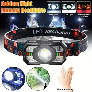 1200 Lumens Motion Sensor LED Headlamp, 8 Lighting Modes with Red SOS Emergency Light, 300M Long Distance Beam, USB Rechargeable Waterproof Work Head Light with Sweat-Absorbing Headband, Ideal for Camping, Running, Hiking, Fishing, Auto Repair