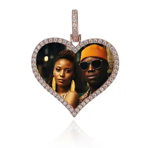 PeregrinaX Personalized Photo Necklace for Women Hip Hop Heart Diamond Pendant Necklace Anniversary GF Gift