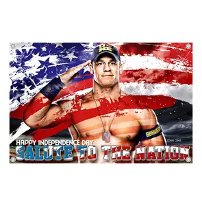 John Cena Happy Independence Day Flag Tapestry – John Cena WWE Flag - WWE Superstar Wrestling Home Decor WWE Wrestling Wall Flag Banner, Pro Wrestling Room Decor for Bedroom, Vintage Wrestler Gift for Men & Women