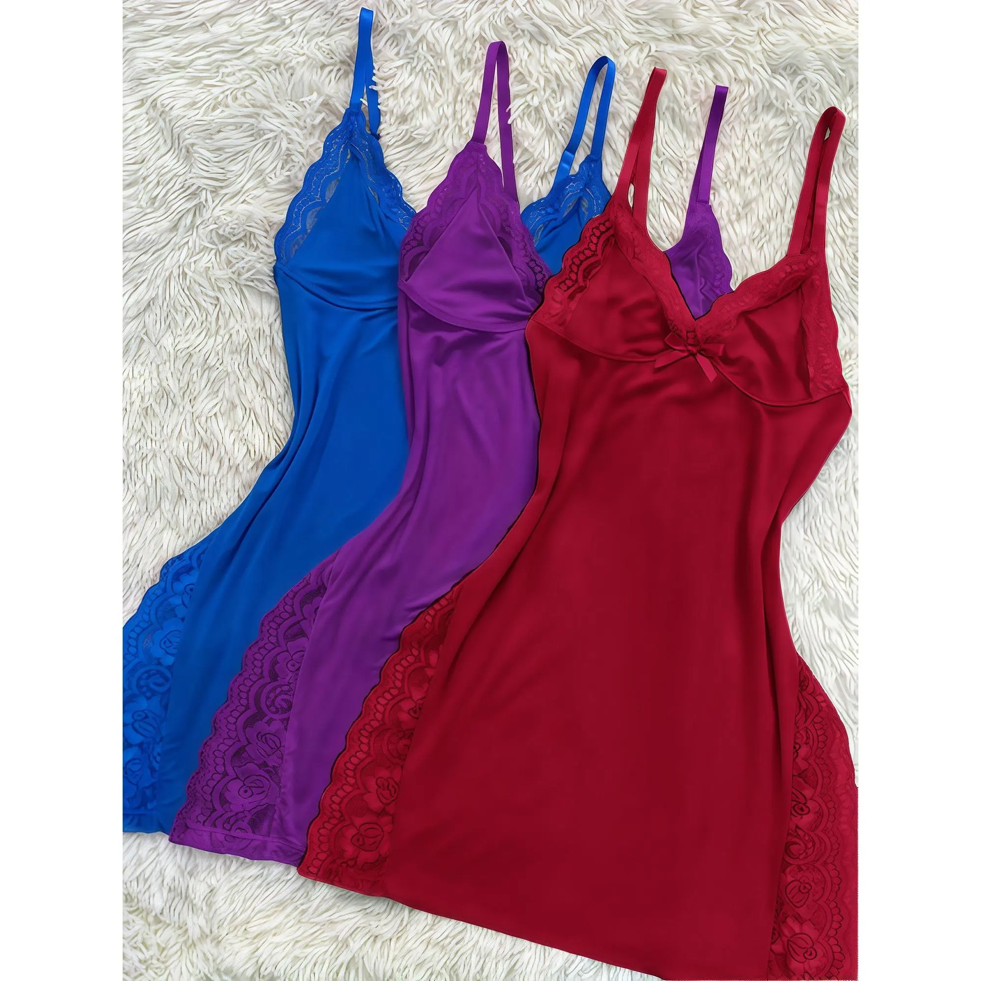 Summer Lace Patchwork Slip Nighties Dress Women Nightgown Sleepwear Side  Slit Contrast Ruffle Hem Night Dress Pajamas,Women's Sexy Lace Sleepwear -  Solid Color, Lace Panel, Skirt Side Slit, Home Sleepwear,Elegant,Stylish  Ladies -