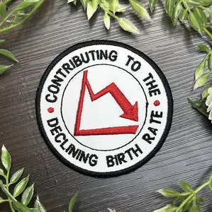 Iron-On Embroidered "Contributing To The Declining Birth Rate" Feminism Punk Leftist Pro-Choice Patch, Durable Polyester Twill Embroidery Heat Adhesive Patch