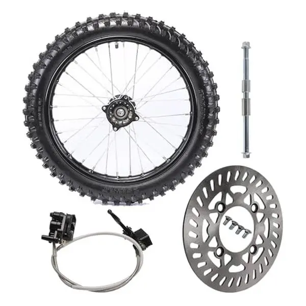 70/100-17 Tire and Rim 1.6x17 Dirt Bike Front Wheel with Disc Rotor, Hydraulic Brake Caliper, 15mm Bearing Axle for Dirt Pit Bike Razor Apollo Taotao DB17 Apollo RFZ 125 CRF70 110cc 125cc 150cc 250cc
