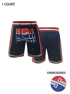 Men's Embroidered USA Basketball Mesh Shorts – Breathable Quick-Dry Athletic Shorts for Training, Gym & Casual Wear, Retro Vintage Style