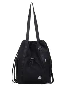 Large Capacity Drawstring Tote Backpack, Lightweight Nylon Shoulder Bag with Secure Pockets, Foldable Unisex Casual Daily Bag, Travel Fitness Shopping Bag