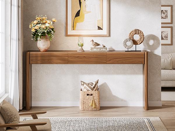 LITTLE TREE Console Table with 3 Drawers, 70.9" Wooden Entryway Table Behind Couch, Farmhouse Long Console Sofa Station with Storage for Entrance, Foyer, Hallway, Living Room, Easy Assembly (Brown)