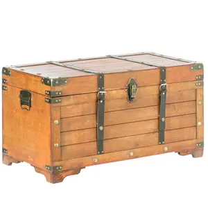 Vintiquewise  Rustic Wooden Storage Trunk with Lockable Latch, Brown - Large